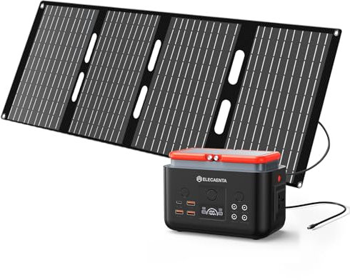 ELECAENTA EM200 Power Station with 60W Solar Charger, 200Wh LiFePO4 Battery 200W Pure Sine Wave Outdoor Solar Generator Emergency Power Supply PD 60W Input/Output