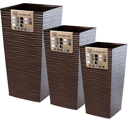 KADAX Set di 3 vasi alti per piante, Marrone, H 57,5/68 / 75,5 cm – vaso decorativo da balcone, vaso grande per piante verdi