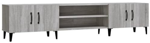 vidaXL TV Schrank, Fernsehtisch mit 4 Fächern 4 Türen, Fernsehschrank Lowboard für Wohnzimmer Schlafzimmer, TV Board Sideboard, Grau Sonoma Holzwerkstoff