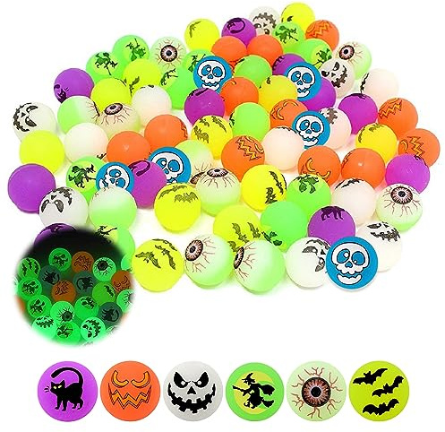 GAROMIA Halloween självlysande fluff 48 stycken lysande flummies hoppbollar barnleksaker gummibollar barn flummis för barns födelsedag reklamgåvor halloween party presentpåsar födelsedag