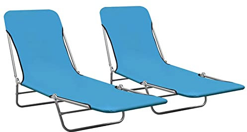 ZEYUAN Klappbare Sonnenliegen 2 STK., Gartenliege, Strandliege, Relaxliege Garten, Saunaliege, Campingliege, Poolliege, Liege Garten, Stahl und Stoff Blau