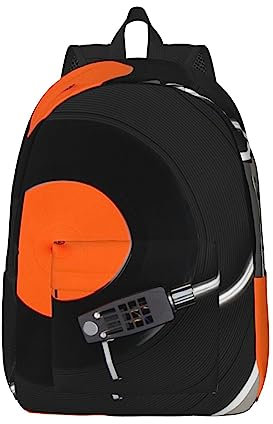 OPSREY Schwarz und Weiß Blumen gedruckt Reise Schulter Tasche Einfache Casual Daypack Laptop Rucksack, Vintage Vinyl Schallplatte, M