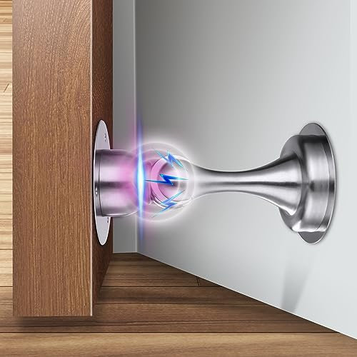 flintronic 2 Pack Magnetic Door Stoppers, Door Wedges Indoors Stoppers for Skirtings Floor Doorstops with Catch 3M Self Adhesive/Conceal Screws Mounted, Magnetic Door Catchfor Home Office, Patio
