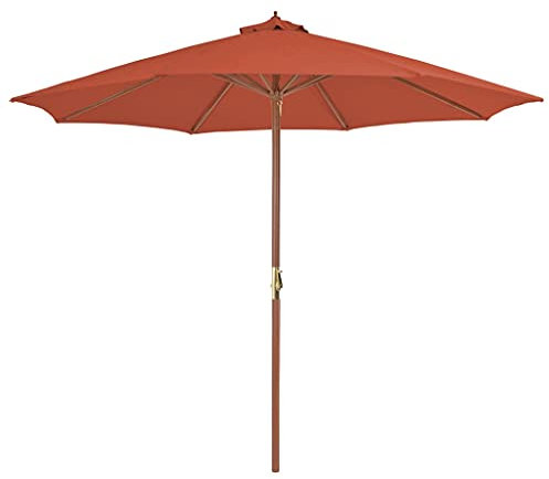 FIRBNUS 300x300x258 cm Sonnenschirm Holz mit 8 Rippen Balkon Schirm für Garten und Balkon Gartenschirm Ampelschirm mit Lüftung und Kurbelsystem Rot Verblassfestem Hartholz Marktschirm