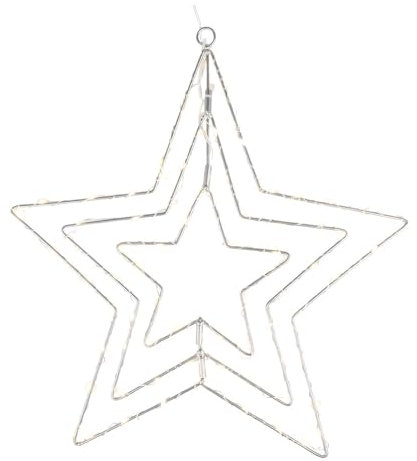 Ideen mit Herz LED-Stern | Draht-Stern | 3-Fach | Silber | 80 LEDs | warmweiß | batteriebetrieben | hängend | inkl. Timer-Funktion
