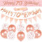 70th Birthday Decorations Kit - Rose Gold Happy 70th Banner, Triangle Flag, Confetti Balloons - Party Supplies for Age 70