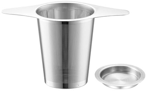 1 Piece Tea Infuser, 304 Stainless Steel Tea Strainer, Double Handle Tea Strainer with Lid, Tea Coffee Infuser with Dense Mesh