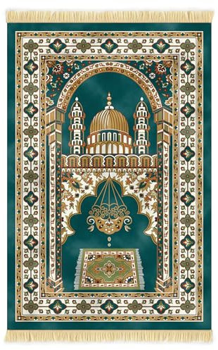 Nicoman Muslimischer Gebetsteppich mit elegantem Design | Janamaz | Sajadah | weicher islamischer Teppich, Dicker Samtstoff (grün)