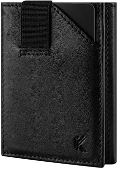 KIDMAN Achilles I Echtleder Slim Wallet mit Münzfach I Gummiband für sicheren Halt I Kreditkartenetui mit RFID I Mini Geldbörse für Männer I Portmonee für bis zu 11 Karten I Kartenetui I Schwarz