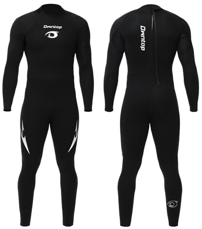 Owntop Herren Neoprenanzug 3/2mm - Vorderer Reißverschluss Voll Tauchanzüge, Stretch Pro Neopren-Nassanzug Thermische Volle Länge Tauchhaut zum Surfen Schnorcheln, Herren Schwarz 3XL