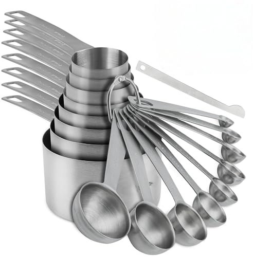 Smithcraft Measuring Cups and Spoons Set 18, Metric&US 18/8 Stainless Steel Measuring Cups and Spoons for Kitchen &Baking, Metal Measue Cup and Spoon for Dry&Liquid, 8 Measure Cups&9 Spoons w/Leveler