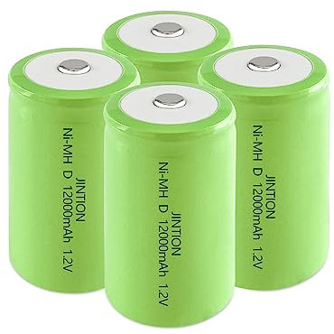 JINTION Rechargeable D Batteries 12000mAh 1.2V Ni-MH High Capacity D Size Battery Rechargeable d Cell Batteries (4 Pack)