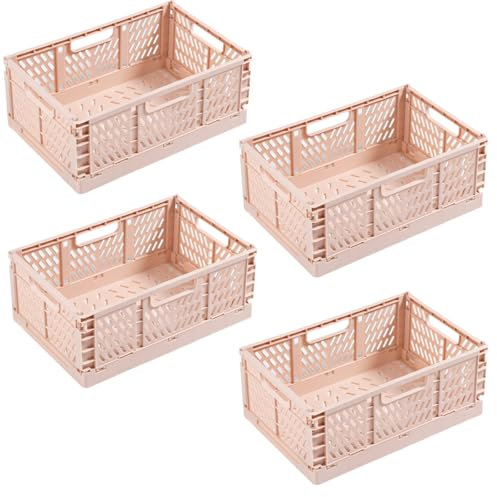 EURXLQ 4 Stück Rosa Klappbox 30×20×12cm,Klappkiste Körbe Aufbewahrung Zusammenklappbarer Tragbar Aufbewahrunskisten Bunt aufbewahrungskiste Geeignet für Küche,Bad,Büro,Schlafzimmer