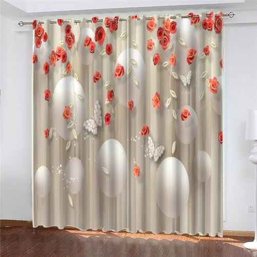 Curtain Rose Butterfly Geometrie Blackout Curtain Weich Vorhang mit ösen Waschbar Gardinen Wohnzimmer Blackout Vorhang Curtains Living Room Scheibengardinen Verdunklungsvorhänge Vorhänge 2x140x160cm