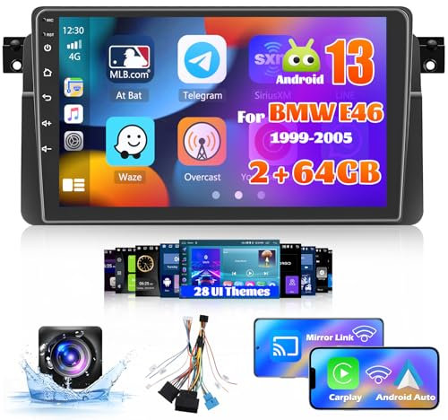 Inefala 2+64G Android 15 CarPlay Radio pour BMW E46 1999-2005, Écran Tactile de 9 Pouces avec sans Fil CarPlay et Android Auto, Prise en Charge Navigation GPS Lien Miroir Bluetooth RDS AHD Wi-FI DSP