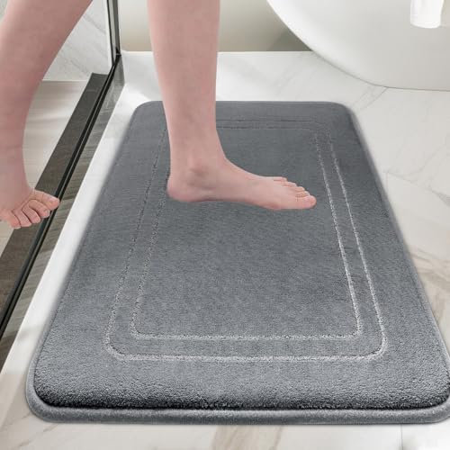chakme Badematte aus Memory-Schaum, 81,3 x 50,8 cm, ultraweich und saugfähig, rutschfest, maschinenwaschbar, trocknergeeignet, dicker Badteppich für Badezimmermatte, Dunkelgrau
