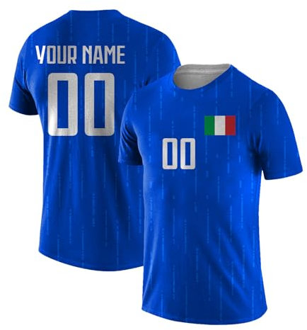 Yolovi Personalisiertes Fussballtrikot mit Namen Nummer Drucken Nationalflagge Sport Casual Trikots Fussballshirts für Herren Damen Jugendliche Italy