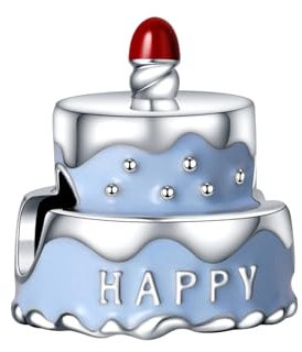 Simphman Mère Coeur Amour Argent 925 Charms Dangles pour Bracelets Blue Birthday Cake pour Femmes Filles Famille et Amis