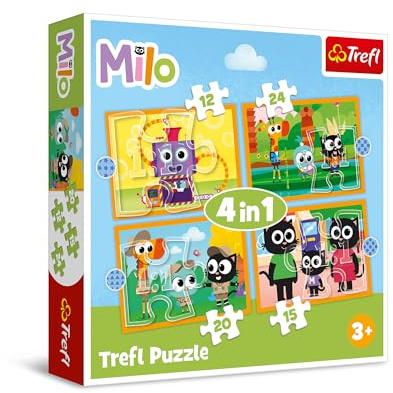 Trefl - Milo, Lernen Sie Milo und Seine Freunde kennen | Puzzle 4in1, 4 Puzzles - von 12 bis 24 Teile - Unterschiedlicher Schwierigkeitsgrad, für Kinder ab 3 Jahren