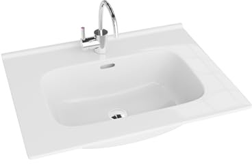 LAVITA Möbelwaschtisch Minnesota 600 Möbelwaschbecken Waschbecken mit Überlauf und Hahnloch Aus hochwertigem Porzellan Waschtisch 61x46,5x17 cm Weiß Glanz
