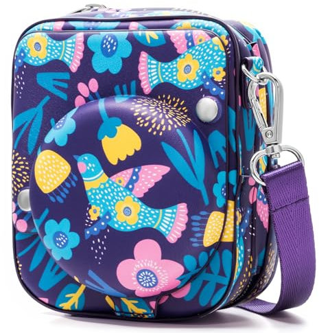molshine Instant Mini 12 Case Travel Camera Protective All-in-one Bag Compatible with Fujifilm Instax Mini 11/9/8,PU Leather Cover with Photos Pocket Adjustable Strap (Swallow)