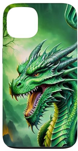 Mythischer grüner Drache im verzauberten Wald Hülle für iPhone 13