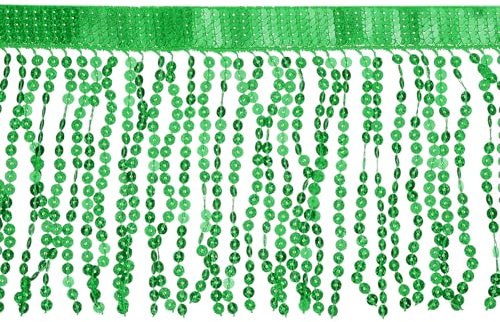 QUARKZMAN 1 Yard 6 Inch Paillettenfransenbesatz, Pailletten Spitzen Funkelnder Fransenbesatz Quaste Band für DIY Lateinamerikanisches Tanzkleid Kleidung Nähen Handwerk Dekor (Grün)
