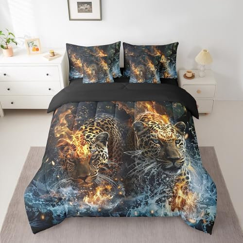 Feelyou Wild Tiger Bett in einer Tasche, volle Größe, Tiger-Bettwäsche-Set mit Bettlaken, 7-teiliges Bettwäsche-Set für Kinder, Jungen, Mädchen, Wildtier-Bettwäsche-Set, 7-teilig