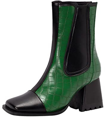 Generico Calze per Stivali Gomma Stivali da A Coscia Stivali con Tacco e Grosso con Cerniera sul con Punta Quadrata in Pelle alla da Donna Stivaletti Stivali Donna Stivali Gomma Alti (Green, 40)