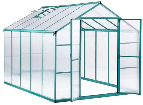 Gegaden Gewächshaus Aluminium für den Garten,301*238*225cm,7.8m²,Mit 8 cm dickeres Fundament,Vielseitig nutzbar als Treibhaus Gartenhaus Winterfest Aufzucht Tomatenhaus Frühbeet und Pflanzenhaus,Grün