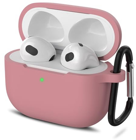 YLK Custodia per AirPods di Terza Generazione Cover, Silicone Custodia Antiurto Accessori per Apple AirPods 3rd Generation 2021, con Moschettone (Rosa)