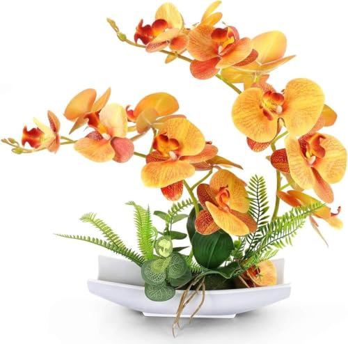 cailion Künstliche Orchideen Kunstblumen Künstliche Phalaenopsis Orchidee Bonsai künstliche Blumen mit Imitation Gefälschte Orchideen für Wohnzimmer Badezimmer Tischdekoration (orange)