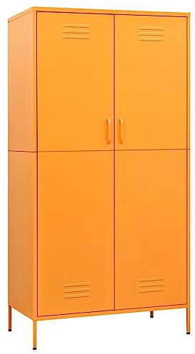 Willood Kleiderschrank Senfgelb 90x50x180 cm Stahl Geeignet für Schlafzimmer, Wohnzimmer, etc Große Fächer mit verstellbaren Regalen und Kleiderbügeln
