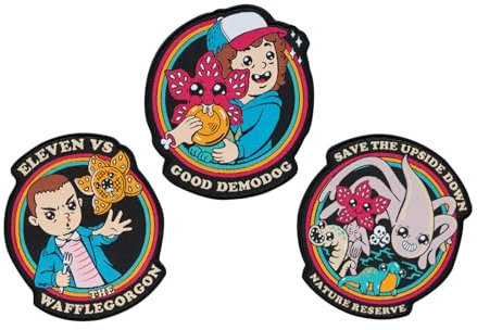 Grupo Erik - Set de 3 Patchs Thermocollants Stranger Things | Adhésifs pour Tissus, Personnalisés, Metal et Gadgets | Vêtements Pantalons Vestes Sacs |Adultes et Enfants | Licence Officielle