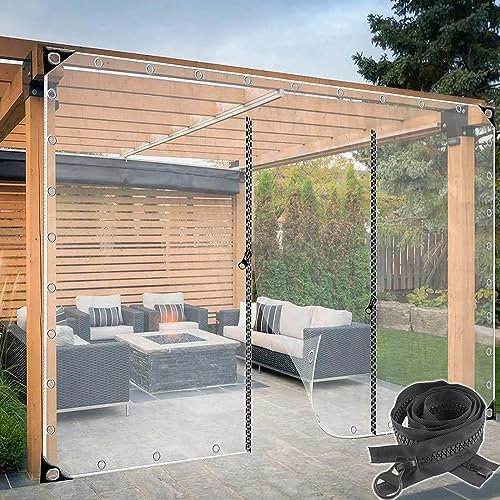 Clear PVC Tarpaulin with Zip Doors Waterproof Transparent Side Panels for Pergola Gazebo Patio Porch Carport 3x1.8m