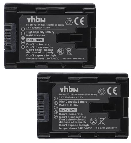 vhbw 2x batteria sostituisce JVC BN-VG114U, BN-VG114SU, BN-VG114, BN-VG114E, BN-VG114AC per videocamera camcorder (1200mAh, 3,6V, Li-Ion)