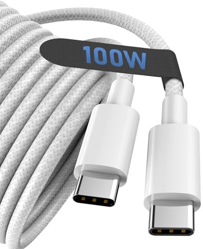 USB-C to USB-C Cable, Type c Charge Braided Power Cable (3M, 10ft), Fast Charging Cable 100W Power Delivery, USB-IF Certified for iPhone 16, MacBook, Chromebook, Samsung Galaxy & More -White