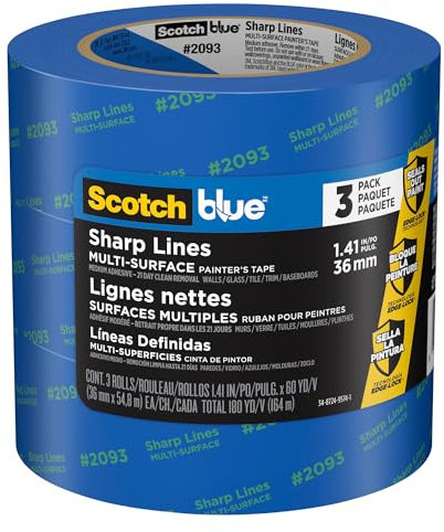 Scotch Blue Sharp Lines 2093 Malerband für verschiedene Oberflächen, 3 Stück, 3,6 cm x 60 m, Blau, 8 Sets