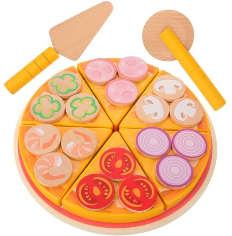 Yardwe Wooden Pizza for Realistic Cutting Play Food Kitchen Accessory Encourages Roleplay Social Skills Development for Pizza Parties and Imaginative Play