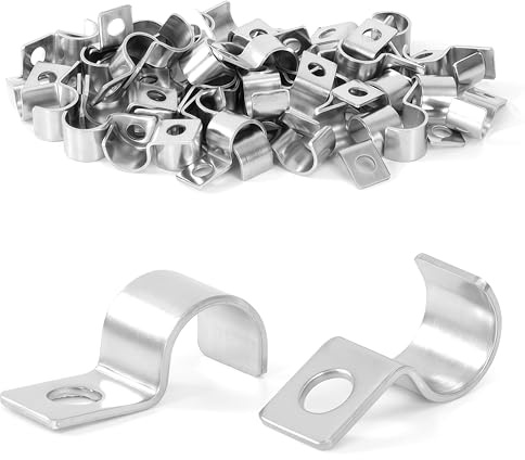 50 Pieces Stainless Steel Electrical Cable Stops U-Clips Pipe Clamps 10 mm Cable Clips Single Hole for Cables Wires
