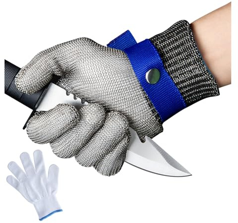 Fozobaiy Cut Resistant Gloves, Butcher Glove Chainmail, XL | Food Grade Level 9 Protection,Mandoline Glove,Stainless Steel Mesh Metal Wire, For Kitchen Oyster Shucking, Meat Fish Cutting