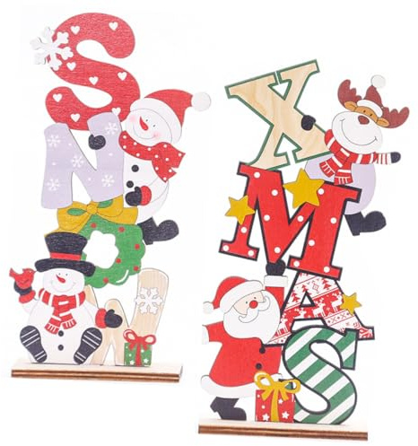 STOBAZA 2 Stück Weihnachtliche Holzbuchstaben Deko Tischaufsteller Xmas Langlebige Weihnachtsdeko für Innen Außen Wiederverwendbare Party Tischdekoration Dekorativer Aufsteller für Kamin
