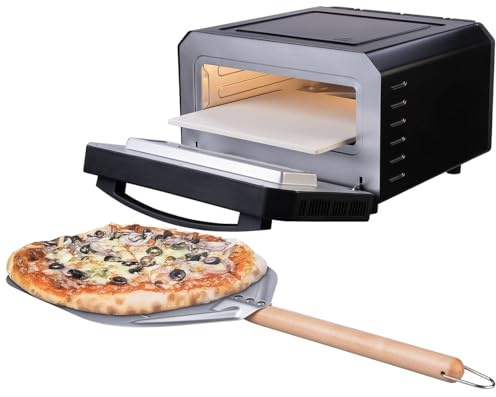 Cucina di Modena Pizza-Backstationen: Elektrischer Pizzaofen mit Pizzastein, 400 °C, 1.700 W, Pizzaschieber (Pizzabackofen elektrisch, Steinofen Pizzaofen)