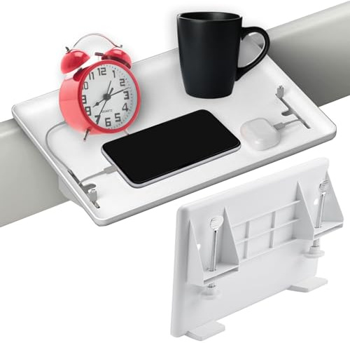 GANILITY Bedside Shelf, 32 x 23 cm Bedside Shelf for Hanging, Tray Bedside Shelf for Bed with Cable Management, Removable Bedside Table, for Mobile Phones, Alarm Clock (White)