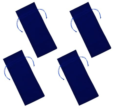 CIYODO 4pcs Blue Flannelette Drawstring Wine Bottle Bags Velvet Wine Covers for Bottles Party Packaging Pouches