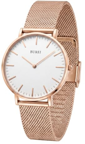 BUREI Uhr Damen Minimalistische Analog Quartz Armbanduhr Damen Klassische Edelstahl Damenuhr Geschenke für Frauen