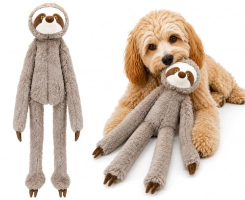 Flamingo Hundespielzeug - Lavu Faultier Taupe - weiches Plüsch mit Quietscher - XXL Hundespielzeug - 25x14x100cm