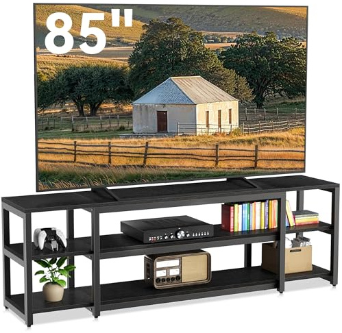 ZXLIHS Mueble para TV de 85 Pulgadas, Mueble para TV Negro de 191 cm de Largo, 40D x 191W x 58H cm, Mueble para TV Grande de 3 Niveles con estantes de Almacenamiento Abiertos, Unidades Multimedia de