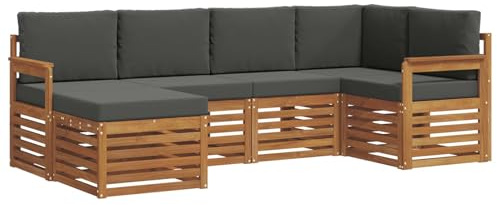 vidaXL Sofagarnituren 6 pcs Natur und Anthrazit Massivholz Akazie, Gartenlounge, modernes Outdoor-Sofa, strapazierfähige Möbel, Terassenkomfort-Set