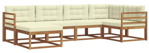 vidaXL Outdoor-Sofagarnitur mit Kissen 6 pcs Natur und Creme, Modernes Outdoor-Sofa, Langlebiges Patio-Sofa, Lounge-Sitzgelegenheit für den Garten, Poolside Couch, Gartenmöbel, Modulares Set